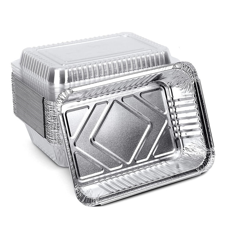 JIAQ 50Pack Aluminum Pans With Clear Lids，2 Lb Foil Pans To Go Food